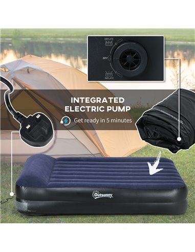 Outsunny Queen Inflatable Air Mattress with Built-in Electric Pump, Integrated Pillow for Comfortable Sleep