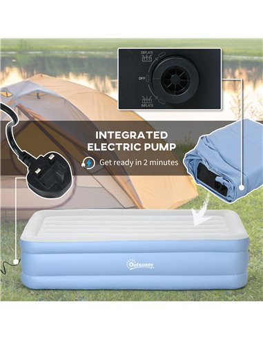 Outsunny Comfortable Single Inflatable Air Mattress, with Quick-Fill Built-In Electric Pump