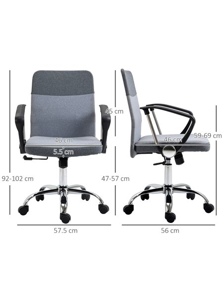 Vinsetto Office Chair Linen Fabric Swivel Computer Desk Chair Home Study Adjustable Chair with Wheels, Grey - pic 8361 | FastDaddyshop