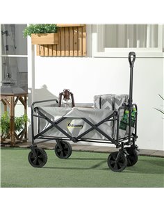 Outsunny Portable Folding Wagon, Pull Along Cargo Trolley, Dark Grey 845-340V00GY 2