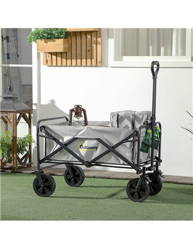 Outsunny Portable Folding Wagon, Pull Along Cargo Trolley with Telescopic Handle, Dark Grey