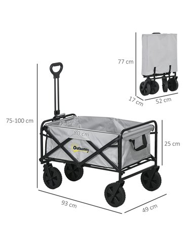 Outsunny Portable Folding Wagon, Pull Along Cargo Trolley with Telescopic Handle, Dark Grey
