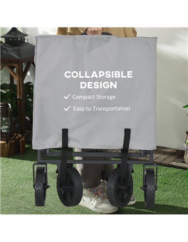 Outsunny Portable Folding Wagon, Pull Along Cargo Trolley with Telescopic Handle, Dark Grey