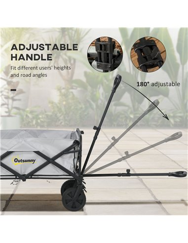 Outsunny Portable Folding Wagon, Pull Along Cargo Trolley with Telescopic Handle, Dark Grey