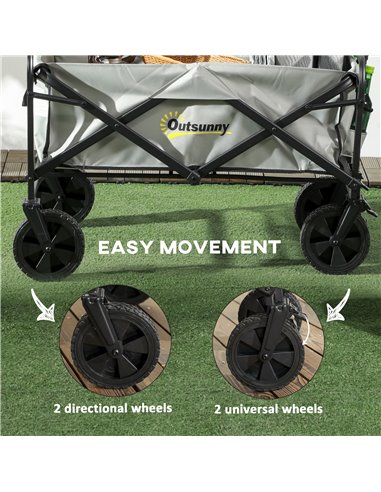 Outsunny Portable Folding Wagon, Pull Along Cargo Trolley with Telescopic Handle, Dark Grey
