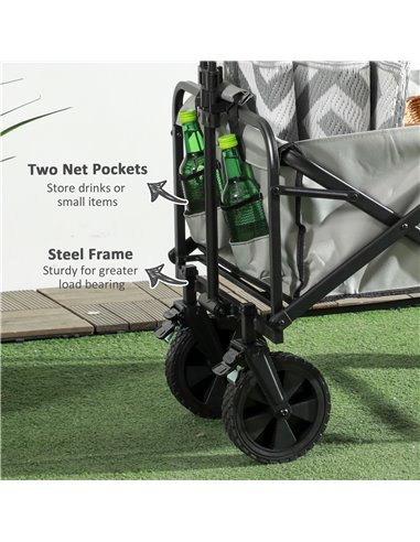 Outsunny Portable Folding Wagon, Pull Along Cargo Trolley with Telescopic Handle, Dark Grey