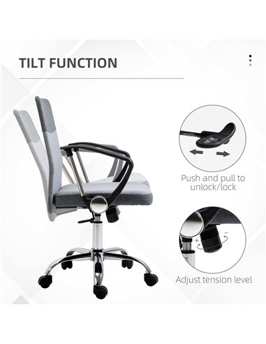 Vinsetto Office Chair Linen Fabric Swivel Computer Desk Chair Home Study Adjustable Chair with Wheels, Grey