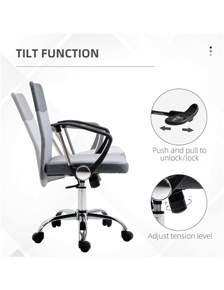 Vinsetto Office Chair Linen Fabric Swivel Computer Desk Chair Home Study Adjustable Chair with Wheels, Grey - pic 8362 | FastDaddyshop