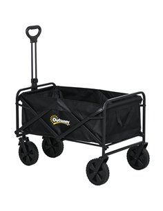 Outsunny Pull Along Folding Wagon Cargo Trolley, Black 845-340V00BK