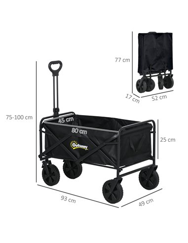 Outsunny Pull Along Folding Wagon Cargo Trolley with Telescopic Handle, Portable Utility Cart, Black