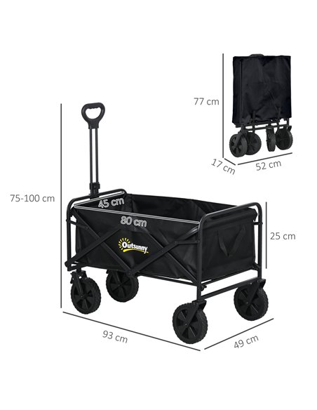 Outsunny Pull Along Folding Wagon Cargo Trolley with Telescopic Handle, Portable Utility Cart, Black - pic 83623 | FastDaddyshop