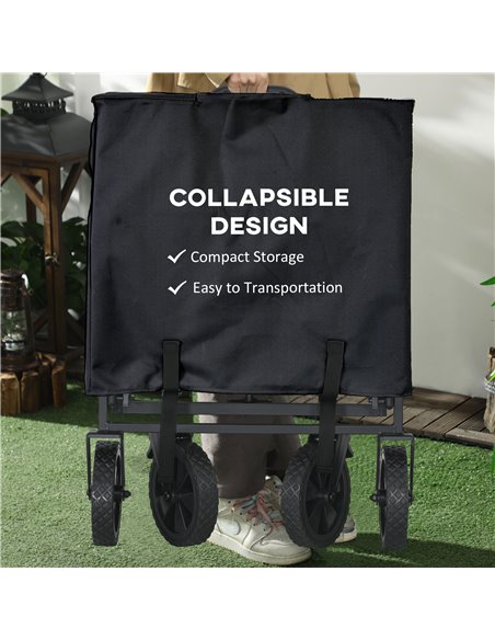 Outsunny Pull Along Folding Wagon Cargo Trolley with Telescopic Handle, Portable Utility Cart, Black - pic 83624 | FastDaddyshop