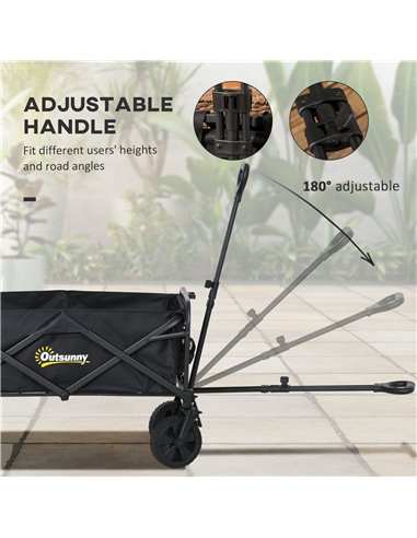Outsunny Pull Along Folding Wagon Cargo Trolley with Telescopic Handle, Portable Utility Cart, Black