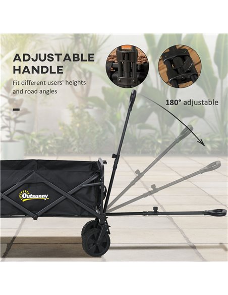 Outsunny Pull Along Folding Wagon Cargo Trolley with Telescopic Handle, Portable Utility Cart, Black - pic 83625 | FastDaddyshop