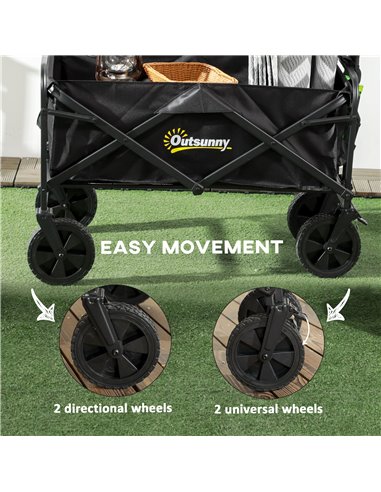 Outsunny Pull Along Folding Wagon Cargo Trolley with Telescopic Handle, Portable Utility Cart, Black