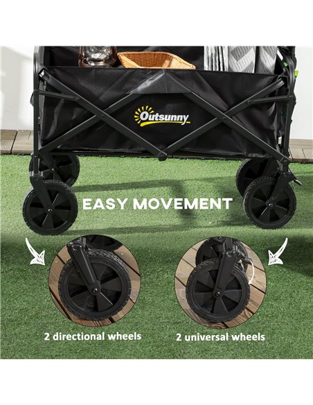 Outsunny Pull Along Folding Wagon Cargo Trolley with Telescopic Handle, Portable Utility Cart, Black - pic 83626 | FastDaddyshop