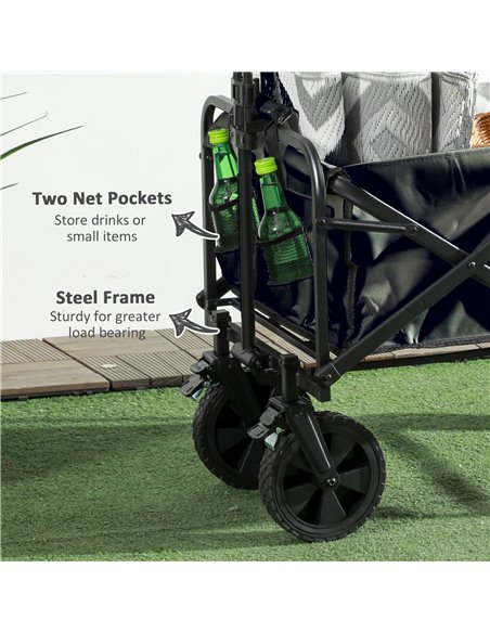 Outsunny Pull Along Folding Wagon Cargo Trolley with Telescopic Handle, Portable Utility Cart, Black - pic 83627 | FastDaddyshop