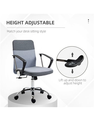 Vinsetto Office Chair Linen Fabric Swivel Computer Desk Chair Home Study Adjustable Chair with Wheels, Grey