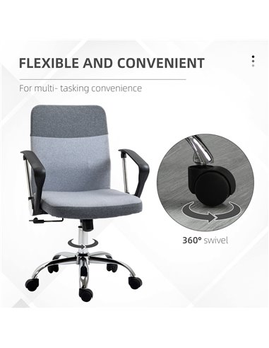 Vinsetto Office Chair Linen Fabric Swivel Computer Desk Chair Home Study Adjustable Chair with Wheels, Grey