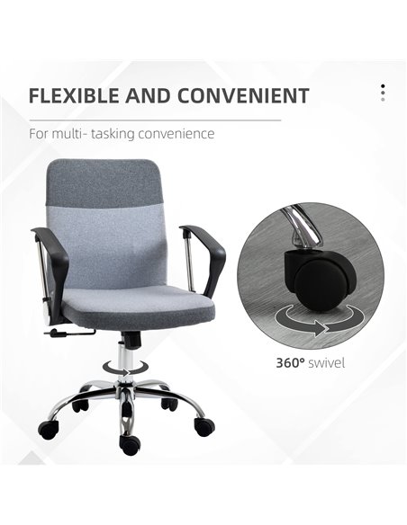 Vinsetto Office Chair Linen Fabric Swivel Computer Desk Chair Home Study Adjustable Chair with Wheels, Grey - pic 8364 | FastDaddyshop