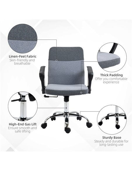 Vinsetto Office Chair Linen Fabric Swivel Computer Desk Chair Home Study Adjustable Chair with Wheels, Grey - pic 8365 | FastDaddyshop