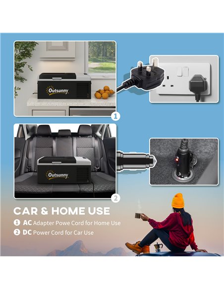Outsunny 16L Car Fridge Freezer, Portable Car Refrigerator with 12V/24V DC and 100-240V AC, Black C00-041V70BK - pic 83706 | FastDaddyshop