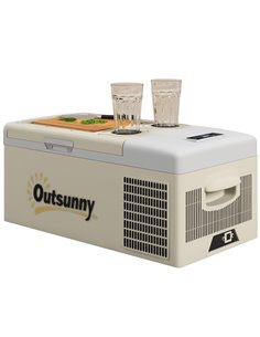 Outsunny 16L Car Fridge Freezer, Portable Car Refrigerator, Khaki C00-041V70KK