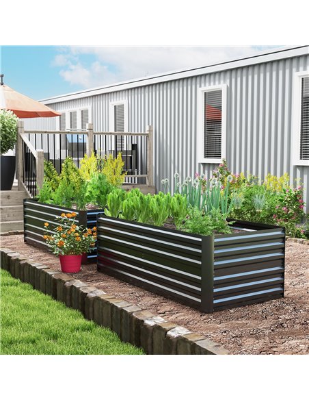 Outsunny Set of 2 Raised Beds for Garden, Galvanised Steel Outdoor Planters with Multi-reinforced Rods for Vegetables, Plants, F - pic 83721 | FastDaddyshop