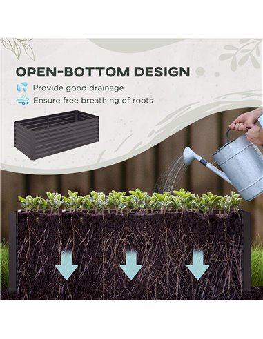 Outsunny Set of 2 Raised Beds for Garden, Galvanised Steel Outdoor Planters with Multi-reinforced Rods for Vegetables, Plants, F