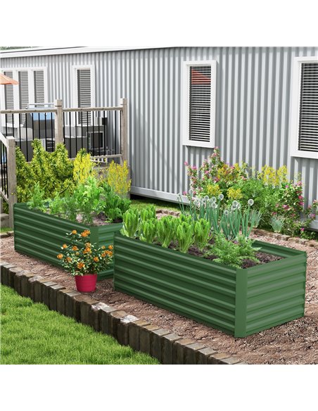 Outsunny Set of 2 Raised Beds for Garden, Galvanised Steel Outdoor Planters w/ Multi-reinforced Rods for Vegetables, Plants, Flo - pic 83730 | FastDaddyshop