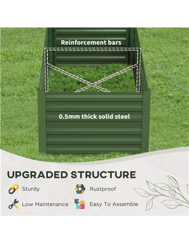 Outsunny Set of 2 Raised Beds for Garden, Galvanised Steel Outdoor Planters w/ Multi-reinforced Rods for Vegetables, Plants, Flo