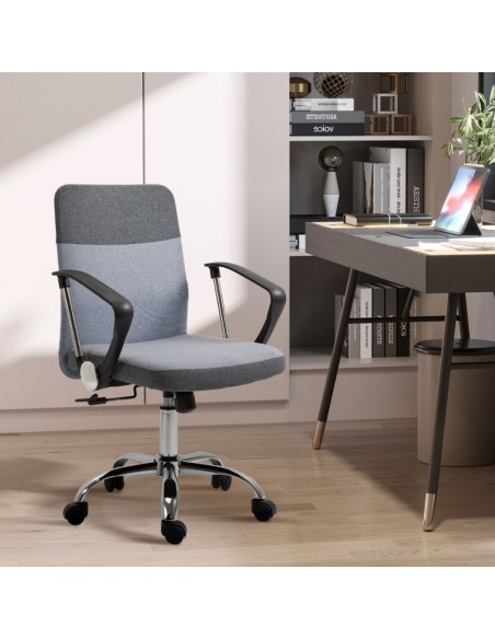 Vinsetto Office Linen Fabric Swivel Computer Desk Chair with Wheels, Grey - pic 8378 | FastDaddyshop