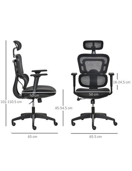 Vinsetto Mesh Office Chair, Ergonomic High-Back Swivel Desk Chair with Adjustable Height, Headrest, Lumbar Support, Padded Seat  - pic 8388 | FastDaddyshop