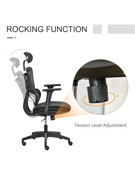 Vinsetto Mesh Office Chair, Ergonomic High-Back Swivel Desk Chair with Adjustable Height, Headrest, Lumbar Support, Padded Seat  - pic 8389 | FastDaddyshop