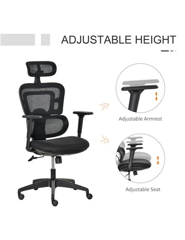 Vinsetto Mesh Office Chair, Ergonomic High-Back Swivel Desk Chair with Adjustable Height, Headrest, Lumbar Support, Padded Seat 