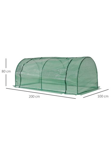 Outsunny Tunnel Greenhouse, Steel Frame Outdoor Grow House with PE Cover, Roll-up Door, Green, 200x100x80cm 845-305V01