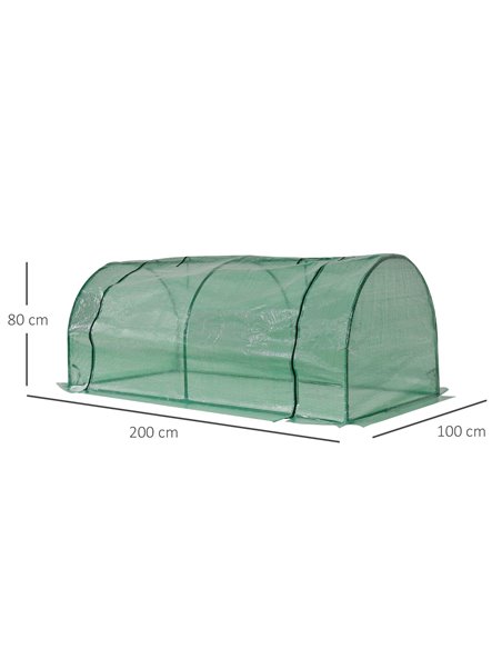 Outsunny Tunnel Greenhouse, Steel Frame Outdoor Grow House with PE Cover, Roll-up Door, Green, 200x100x80cm 845-305V01 - pic 83902 | FastDaddyshop