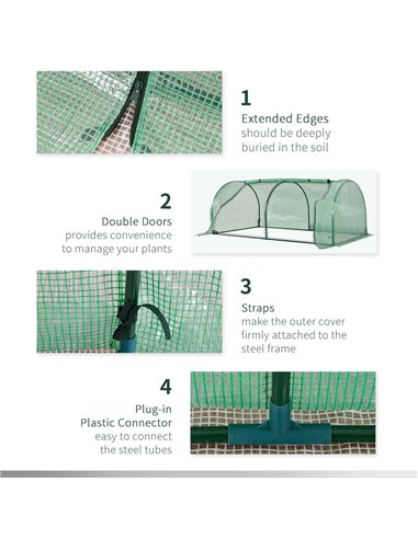 Outsunny Tunnel Greenhouse, Steel Frame Outdoor Grow House with PE Cover, Roll-up Door, Green, 200x100x80cm 845-305V01