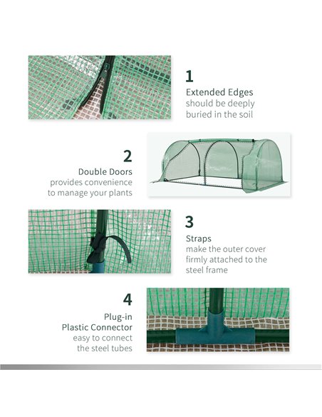 Outsunny Tunnel Greenhouse, Steel Frame Outdoor Grow House with PE Cover, Roll-up Door, Green, 200x100x80cm 845-305V01 - pic 83904 | FastDaddyshop