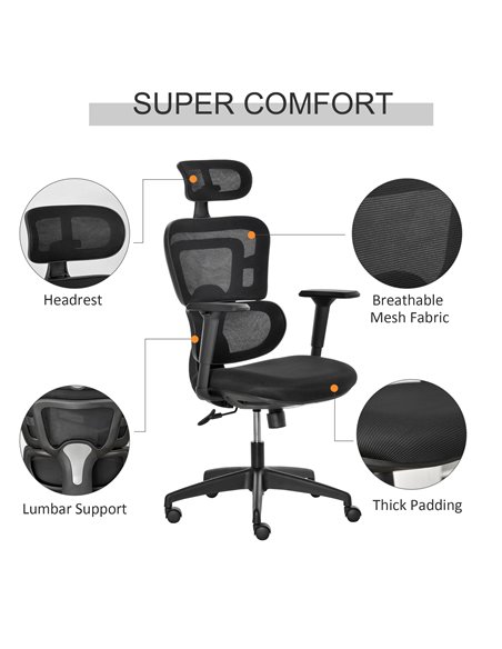 Vinsetto Mesh Office Chair, Ergonomic High-Back Swivel Desk Chair with Adjustable Height, Headrest, Lumbar Support, Padded Seat  - pic 8391 | FastDaddyshop