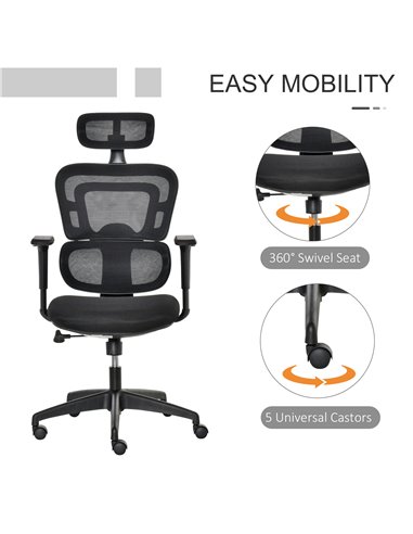 Vinsetto Mesh Office Chair, Ergonomic High-Back Swivel Desk Chair with Adjustable Height, Headrest, Lumbar Support, Padded Seat 