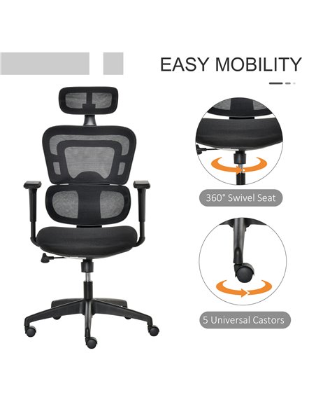 Vinsetto Mesh Office Chair, Ergonomic High-Back Swivel Desk Chair with Adjustable Height, Headrest, Lumbar Support, Padded Seat  - pic 8392 | FastDaddyshop