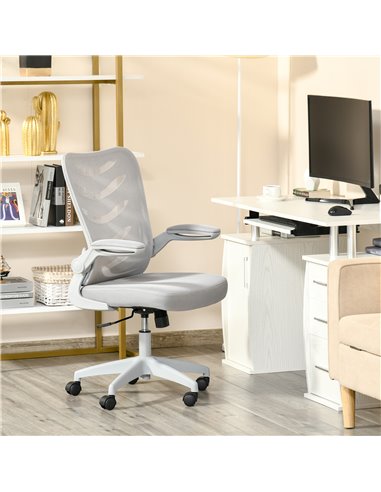 Vinsetto Mesh Office Chair for Home Swivel Task Desk Chair with Lumbar Back Support, Flip-Up Arm, Adjustable Height, Grey