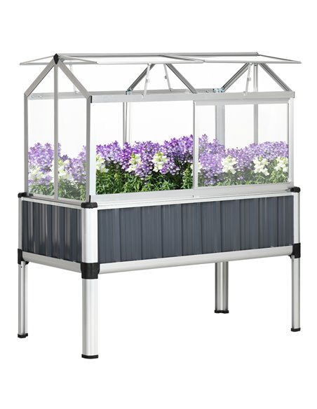 Outsunny Galvanised Steel Raised Beds for Garden with Greenhouse, Raised Planters with Cover and Openable Windows 845-771V00CG - pic 83954 | FastDaddyshop