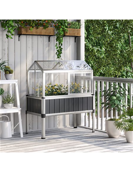 Outsunny Galvanised Steel Raised Beds for Garden with Greenhouse, Raised Planters with Cover and Openable Windows 845-771V00CG - pic 83955 | FastDaddyshop