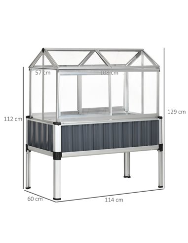 Outsunny Galvanised Steel Raised Beds for Garden with Greenhouse, Raised Planters with Cover and Openable Windows 845-771V00CG