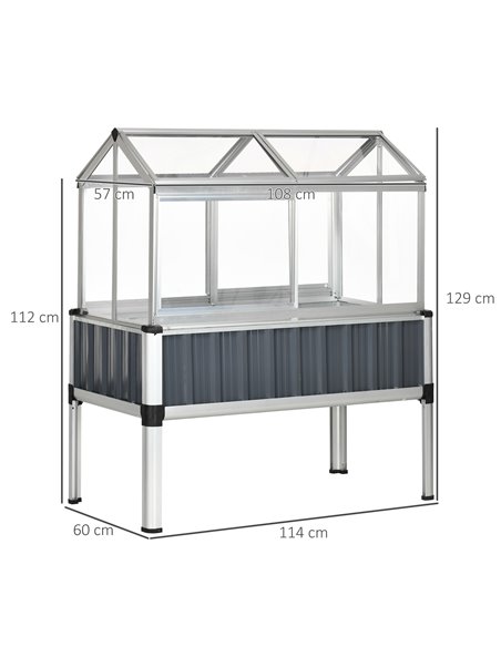 Outsunny Galvanised Steel Raised Beds for Garden with Greenhouse, Raised Planters with Cover and Openable Windows 845-771V00CG - pic 83956 | FastDaddyshop