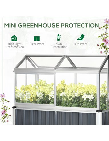 Outsunny Galvanised Steel Raised Beds for Garden with Greenhouse, Raised Planters with Cover and Openable Windows 845-771V00CG