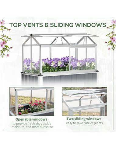 Outsunny Galvanised Steel Raised Beds for Garden with Greenhouse, Raised Planters with Cover and Openable Windows 845-771V00CG