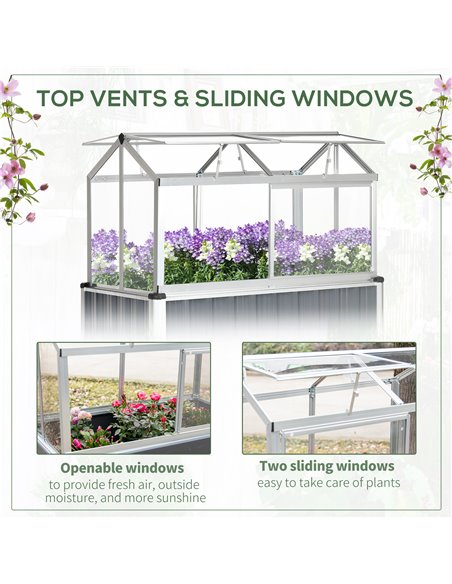 Outsunny Galvanised Steel Raised Beds for Garden with Greenhouse, Raised Planters with Cover and Openable Windows 845-771V00CG - pic 83958 | FastDaddyshop
